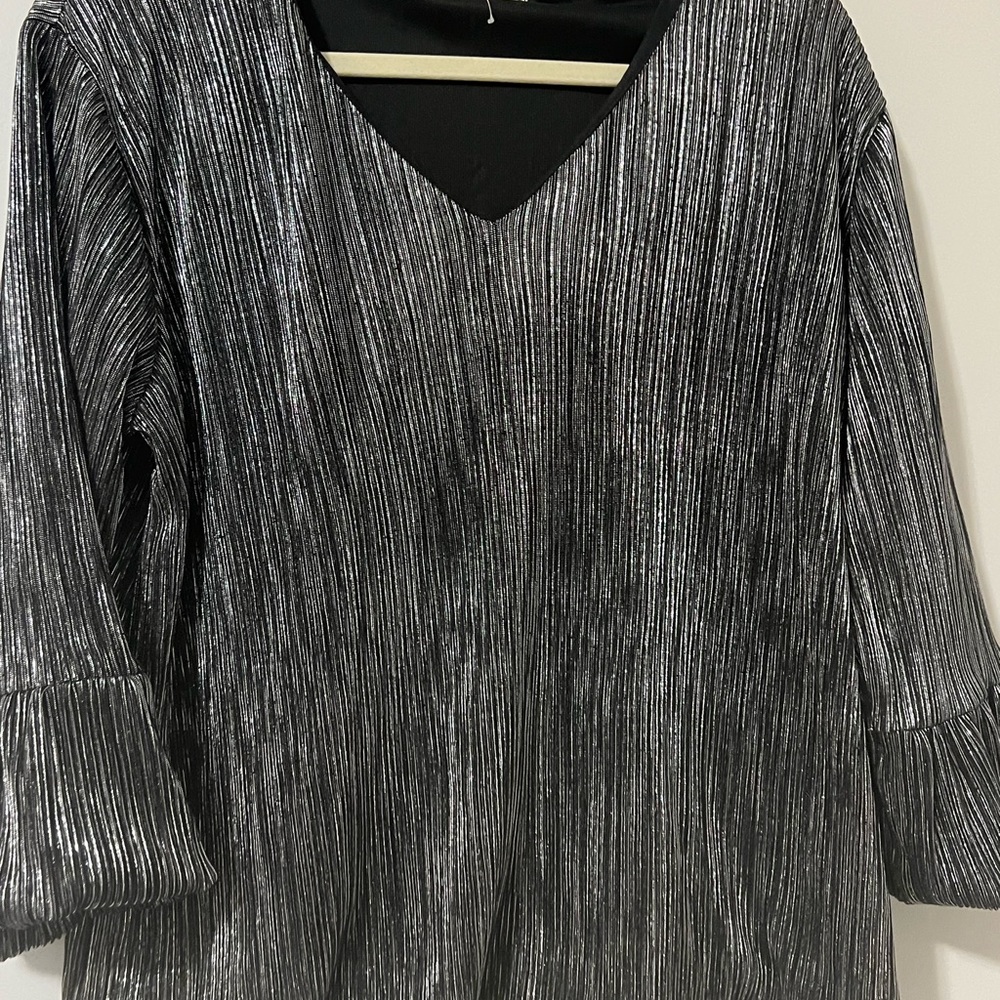 Silver Shiny Blouse with bell sleeves Medium